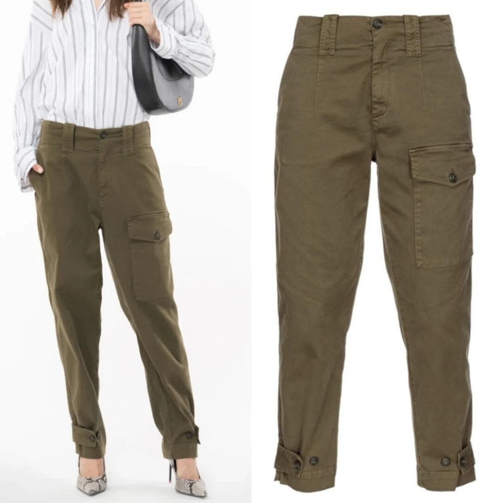 Pinko Green Lucerna Cargo Pants Cotton High Rise‎ Jogger Pants Size 2